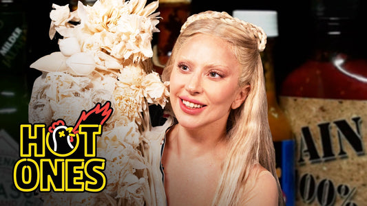 Lady Gaga Tries to Keep a Poker Face While Eating Spicy Wings