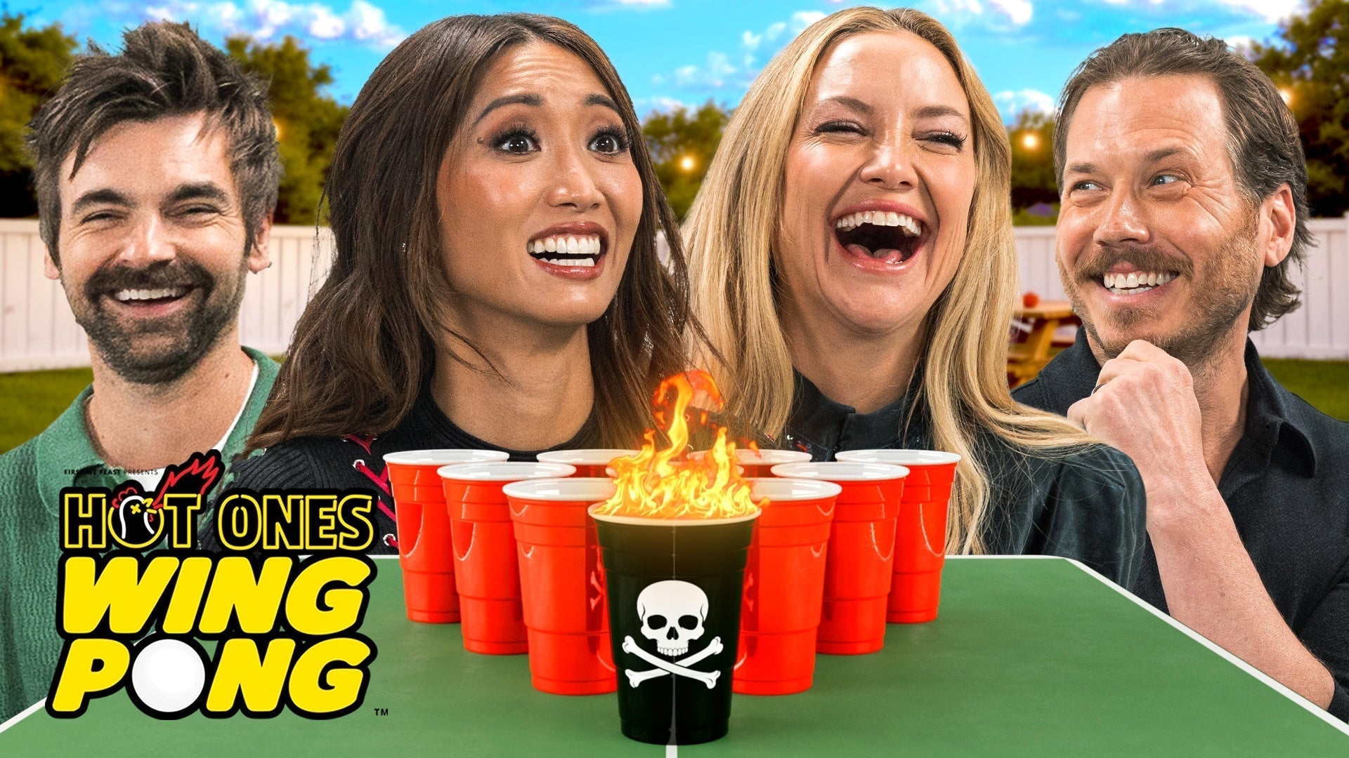 The 'Running Point' Cast Plays Hot Ones Wing Pong